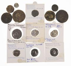 Ancient coins in lots Miscellaneous coinage - A mixed lot ancient coins: 2 AR Drachms of Parthia (possibly replica), 5 Greek Roman bronzes (1 x Viminacium), 4 Roman Alexandrian Tetradrachms (Maximianu