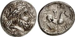 KELTEN DONAUKELTEN / OSTKELTEN. Typ Philippos II. von Makedonien. "Pi-Typ"-Stater 13,12g. Zeuskopf mit Lorbeerkranz n.r. / Reiter hoch zu Ross n.r.; l. oben P. Göbl.OTA Tf.33,408/7-9vgl., Cast. - , Sl