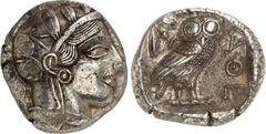 GRIECHEN ATTIKA. ATHEN. Tetradrachmon (365/359 v.Chr.) 17,2g. Kopf der Athena mit attischem Helm und Ölkranz n.r. / AQE Eule steht n.r., Kopf v.v.; dahinter Ölzweig und Mondsichel;. Svor. Tf.17,1-3. .