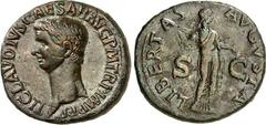 RÖMER RÖMISCHES KAISERREICH. CLAUDIUS 41-54. AE-As (50/54) 8,92g. Kopf n.l. TI CLAVDIVS CAESAR. AVG. P. M. TR. P. IMP. P. P. / LIBERTAS - AVGVSTA - S - C Libertas steht n.r. RIC 113, BMC 202, C. 47. .