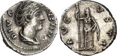 RÖMER RÖMISCHES KAISERREICH. Diva Faustina senior z.Z. Antoninus Pius 141/161. Denar 3,09g. Pallabüste n.r. DIVA- FAVSTINA / AVG-VSTA Faustina-Ceres steht mit Sceptrum u. Ährenstrauß n.r. RIC 358, BMC