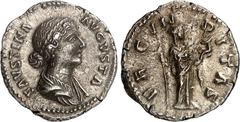 RÖMER RÖMISCHES KAISERREICH. Faustina iunior z.Z. Marcus Aurelius 161-176. Denar (162) 3,40g. Pallabüste n.r. FAVSTINA - AVGVSTA / FECVNDITAS Fecunditas steht m. Baby (dem 162 geb. Annius Verus) n.r. 