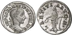 RÖMER RÖMISCHES KAISERREICH. GORDIANUS III. Augustus 238-244. Denar (Ende 239/240) 3,02g. Paludamentbüste m. Lkr. n.r. IMP GORDIANVS PIVS FEL AVG / LAETITI-A AVG. N. Laetitia steht n.l. RIC 113, C. 12