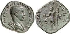 RÖMER RÖMISCHES KAISERREICH. Philippus II., Caesar 244-247. AE-Sesterz (245/247) 14,6g. Drapierte Panzerbüste n. r. M IVL PHILIPPVS CAES / PRINCIPI IVVENT - S C Philippus in Uniform steht n. l., hält 