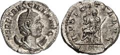 RÖMER RÖMISCHES KAISERREICH. Herennia Etruscilla, Gemahlin des Traianus Decius 249-251. Antoninian 3,43g. Pallabüste m. Diadem auf Mondsichel n.r. HER ETRVSCILLA AVG / PVDICITIA AVG Pudicitia thront n