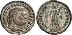 RÖMER RÖMISCHES KAISERREICH. DIOCLETIANUS Iovius 284-305. AE-Follis 25/27mm (299-300) 10,9g, Antiochia. Kopf m. Lkr. n.r. IMP C DIOCLETIANVS P F AVG / GENIO POPV-LI ROMANI Genius steht n.l.; im Feld r