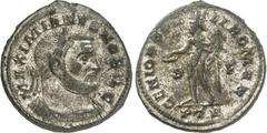 RÖMER RÖMISCHES KAISERREICH. Maximianus II. Galerius Caesar 293-305. Bi-Follis 28/27mm (303/305) 10,53g, Trier, 1. Off. Panzerbüste m. Lkr. n.r. MAXIMIANVS NOBIL C / GENIO POPV-LI ROMANI Genius steht 