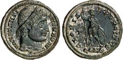 RÖMER RÖMISCHES KAISERREICH. CONSTANTINUS I. der Große, Augustus 306(310)-337. AE-Follis 20mm (327) 3,15g, Konstantinopel, 4. Off. Kopf m. Rosettendiadem n.r. CONSTANTI-NVS MAX AVG / GLORIA EXERCITVS 