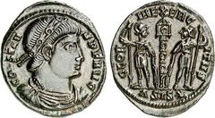 RÖMER RÖMISCHES KAISERREICH. CONSTANS Augustus 337-350. AE-Minutus 18/16mm (337/340) 1,51g, Siscia, 4. Off. Paludamentbüste m. Rosettendiadem n.r. CONSTAN-S P F AVG / GLOR-IA EXERC-ITVS 2 Legionäre ne