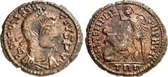 RÖMER RÖMISCHES KAISERREICH. CONSTANTIUS II. Augustus 337-361. AE-Maiorina 20mm (gegen 350) 4,06g, "Trier, 1. Offizin". Drap. Panzerbüste mit Perlendiadem n.r.; dahinter A; D N CONSTAN-TIVS P VG (!) /
