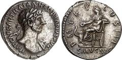 RÖMER RÖMISCHES KAISERREICH. HADRIANUS 117-138. Denar (119/122) 3,32g. Belorb. Büste mit Drapierung auf linker Schulter IMP CAESAR TRAIAN HADRIANVS AVG / P M TR P COS III SALVS AVG Salus sitzt n. l., 