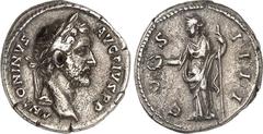 RÖMER RÖMISCHES KAISERREICH. ANTONINUS PIUS Augustus 138-161. Denar (145/148) 3,55g. Belorb. Kopf n. r. ANTO NINVS AVG PIVS PP / COS IIII Concordia steht n. l., hält Schale und Zepter. RIC 129, BMC 52