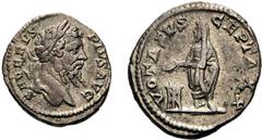 RÖMER RÖMISCHES KAISERREICH. SEPTIMIUS SEVERUS 193-211. Denar (207) 3,36g. Kopf m. Lkr. n.r. SEVERVS - PIVS AVG / VOTA SVS-CEPTA XX Kaiser opfert n.l. RIC 308, BMC 375, C. 791, Hill 964. . ss-vz