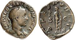 RÖMER RÖMISCHES KAISERREICH. SEVERUS ALEXANDER 222-235. AE-Sesterz (232) 19,28g. Kopf m. Pallium h. Hals u. Lkr. n.r. IMP ALEXANDER PIVS AVG / SPES PVBLICA - S - C Spes schreitet n.l. RIC 648, BMC 905