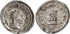 RÖMER RÖMISCHES KAISERREICH. PHILIPPUS I. Arabs 244-249. Antoninian (248/249) 3,73g, Rom. Paludamentbüste m. Strkr. n.r. IMP PHILIPPVS AVG / SAECVLARES AVGG Stele mit COS - III. RIC 24c, C. 193. . ss-