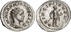 RÖMER RÖMISCHES KAISERREICH. Philippus II., Caesar 244-247. Antoninian (245) 3,94g. Palliumbüste m. Strkr. n.r. M IVL PHILIPPVS CAES / PRINCIPI IVVENT Philippus steht in Rüstung n.r. RIC 216c, C. 54. 