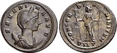 RÖMER RÖMISCHES KAISERREICH. Severina, Gemahlin des Aurelianus 274-275. AE-Antoninian (275) 4,04g, Ticinum, 2. Off. Pallabüste m. Diadem auf Mondsichel n.r. SEVERI-NA AVG / CONCOR-DIAE - MILITVM Conco