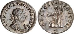 RÖMER RÖMISCHES KAISERREICH. TACITUS 275-276. Bi-Antoninian 4,31g, Ticinum. Büste mit Panzer, Paludamentum und Strahlenkrone n.r. IMP C M CLA TACITVS AVG / FELICITAS S-AECVLI Felicitas steht mit Caduc