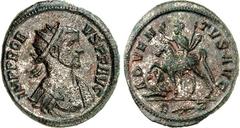 RÖMER RÖMISCHES KAISERREICH. PROBUS 276-282. AE-Antoninian (281) 3,82g, Rom, 7. Off. Panzerbüste m. Strkr. n.r. IMP C PRO-BVS AVG / ADVEN-TVS AVG Kaiser reitet grüßend n.l.; l. Captivus; unten R Fulme