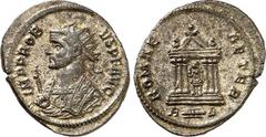 RÖMER RÖMISCHES KAISERREICH. PROBUS 276-282. Bi-Antoninian (281) 3,14g, Rom, 4. Off. Konsularbüste m. Strkr. n.l. IMP PROB-VS P F AVG / ROMAE - AETER Roma thront im Tempel v.v.; unten R Fulmen D. RIC 