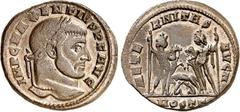 RÖMER RÖMISCHES KAISERREICH. MAXENTIUS Augustus 307-312. AE-Follis 24/26mm (309) 6,19g, Ostia, 3. Offiz. Kopf m. Lkr. n.r. IMP C MAXENTIVS P F AVG / AETE-RNITAS AVG N Dioskuren stehen m. Pferden v.v.,