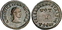 RÖMER RÖMISCHES KAISERREICH. Licinius II. Caesar 317-324. AE-Follis 20mm (320) 3,12g, Thessalonica, 5. Offizin. Kopf mit Lorbeerkranz n.r. LICINIVS IVN NOB CAES / VOT V -CAESARVM NOSTRORVM; unten TSEV