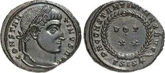 RÖMER RÖMISCHES KAISERREICH. CONSTANTINUS I. der Große, Augustus 306(310)-337. AE-Follis 17,5/19,5mm (320/321) 3,38g, Siscia, 3. Off. Kopf m. Lkr. n.r. CONSTAN-TINVS AVG / D N CONSTANTINI MAX AVG Kran
