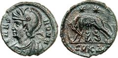 RÖMER RÖMISCHES KAISERREICH. Anonyme Stadtprägungen z.Z. Constantinus I. etc. 330-346. AE-Minutus 18/17mm (335/336) 1,98g, Cyzikus, 4. Offizin. Büste der Roma in Ornat mit Helm n.l. VRBS - ROMA / Lupa
