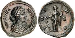 RÖMER RÖMISCHES KAISERREICH. Faustina iunior z.Z. Marcus Aurelius 161-176. AE-Sesterz (161-175) 25,83g. Pallabüste n.r. FAVSTINA - AVGVSTA / I-V-N-O - S - C Iuno steht n.l.; l. Pfau. RIC 1645, BMC 914