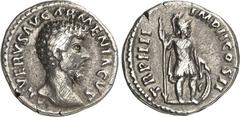 RÖMER RÖMISCHES KAISERREICH. LUCIUS VERUS 161-169. Denar (164) 3,08g. Kopf n.r. L VERVS AVG - ARMENIACVS / TR P IIII - IMP II COS II Mars ultor steht n.r. RIC 515, BMC 282, C. 229. .