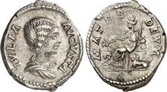 RÖMER RÖMISCHES KAISERREICH. Iulia Domna als Gemahlin des Sept. Severus 193-211(+217). Denar (198) 3,30g. Pallabüste n.r. IVLIA - AVGVSTA / MATER - DEVM Cybele thront n.l. RIC 564, BMC 51, C. 123, Hil