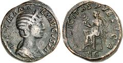 RÖMER RÖMISCHES KAISERREICH. Iulia Mamaea, Mutter des Sev. Alexander 222-235. AE-Sesterz (230) 23,68g. Pallabüste m. Diadem n.r. IVLIA MAMA-EA AVGVSTA / FELICI-TAS PVBLICA - S - C Felicitas thront mit