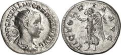 RÖMER RÖMISCHES KAISERREICH. GORDIANUS III. Augustus 238-244. Antoninian (238) 3,71g. Paludamentbüste m. Strkr. n.r. IMP CAES M ANT GORDIANVS AVG / VICTO-RIA AVG Victoria schreitet n.l. RIC 5, C. 357.