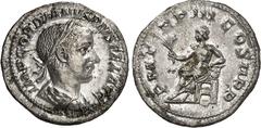 RÖMER RÖMISCHES KAISERREICH. GORDIANUS III. Augustus 238-244. Denar (Ende 239/240) 2,24g. Paludamentbüste m. Lkr. n.r. IMP GORDIANVS PIVS FEL AVG / P M TR - P III COS II P P Apollo thront n.l. RIC 114