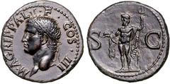 RÖMER RÖMISCHES KAISERREICH. Agrippa +12 v.Chr., z.Z. Caligula. AE-As 11,06g. Kopf mit Rostralkrone n.l. M AGRIPPA L - F COS IIII / S - C Neptun steht nackt, mit Dreizack u. Delphin, v.v., Kopf n.l. R
