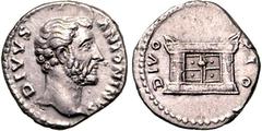 RÖMER RÖMISCHES KAISERREICH. Divus Pius z.Z. Marcus Aurelius 161. Denar 2,79g. Kopf n.r. DIVVS ANTONINVS / DIVO PIO Altar. RIC 441, BMC 71, C. 357. . vz+