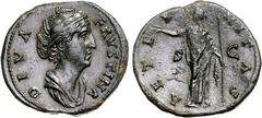 RÖMER RÖMISCHES KAISERREICH. Diva Faustina senior z.Z. Antoninus Pius 141/161. AE-Sesterz 22,50g. Pallabüste n.r. DIVA - FAVSTINA / AETER-NITAS - S - C Faustina-Iuno steht m. Sceptrum v.v., Kopf n.l. 