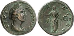RÖMER RÖMISCHES KAISERREICH. Diva Faustina senior z.Z. Antoninus Pius 141/161. AE-Sesterz 29,74g. Pallabüste n.r. DIVA - FAVSTINA / AETER-NITAS - S - C Faustina-Iuno steht m. Sceptrum v.v., Kopf n.l. 