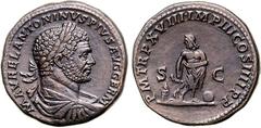 RÖMER RÖMISCHES KAISERREICH. CARACALLA, Augustus 198-217. AE-Sesterz (215) 22,06g. Paludamentbüste m. Lkr. n.r. M AVREL ANTONINVS PIVS AVG GERM / P M TR P XVIII IMP IIII COS IIII P P - S - C Aesculapi