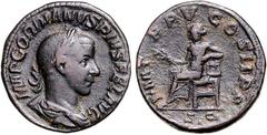 RÖMER RÖMISCHES KAISERREICH. GORDIANUS III. Augustus 238-244. AE-Sesterz (242) 18,57g, Rom. Belorb. drap. Büste n. r. IMP GORDIANVS PIVS FEL AVG / P M TR P V COS II PP SC Apollo sitzt n. l., hält Zwei