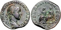 RÖMER RÖMISCHES KAISERREICH. PHILIPPUS I. Arabs 244-249. AE-Sesterz (245) 16,80g. Paludamentbüste m. Lkr. n.r. IMP M IVL PHILIPPVS AVG / LIBERALTIAS AVGG III - S - C Philipp I. und II. sitzen n.l. auf