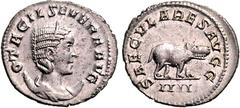 RÖMER RÖMISCHES KAISERREICH. Otacilia Severa, Gemahlin des Philippus I. 244-249. Antoninian (248) 3,88g, 4. Off. Pallabüste m. Diadem auf Mondsichel n.r. OTACIL SEVERA AVG / SAECVLARES AVGG Nilpferd s