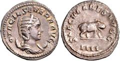 RÖMER RÖMISCHES KAISERREICH. Otacilia Severa, Gemahlin des Philippus I. 244-249. Antoninian (248) 4,14g, 4. Off. Pallabüste m. Diadem auf Mondsichel n.r. OTACIL SEVERA AVG / SAECVLARES AVGG Nilpferd s
