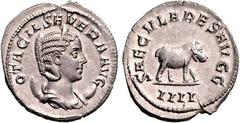 RÖMER RÖMISCHES KAISERREICH. Otacilia Severa, Gemahlin des Philippus I. 244-249. Antoninian (248) 3,53g, 4. Off. Pallabüste m. Diadem auf Mondsichel n.r. OTACIL SEVERA AVG / SAECVLARES AVGG Nilpferd s