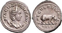 RÖMER RÖMISCHES KAISERREICH. Otacilia Severa, Gemahlin des Philippus I. 244-249. Antoninian (248) 4,19g, 4. Off. Pallabüste m. Diadem auf Mondsichel n.r. OTACIL SEVERA AVG / SAECVLARES AVGG Nilpferd s