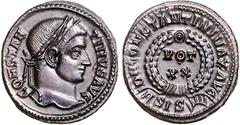 RÖMER RÖMISCHES KAISERREICH. CONSTANTINUS I. der Große, Augustus 306(310)-337. AE-Follis 19mm (321/324) 3,48g, Siscia, 2. Off. Kopf m. Lkr. n.r. CONSTAN-TINVS AVG / D N CONSTANTINI MAX AVG Kranz m. VO