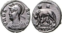 RÖMER RÖMISCHES KAISERREICH. Anonyme Stadtprägungen z.Z. Constantinus I. etc. 330-346. AE-Minutus 18mm (330/333) 2,60g,Thessalonica, 5. Offizin. Büste der Roma in Ornat mit Helm n.l. VRBS - ROMA / Lup