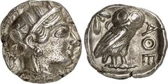 GRIECHEN ATTIKA. ATHEN. Tetradrachmon (479/393 v.Chr.) 17,16g. Athenakopf n.r. / Im Quadrat: Eule steht n.r., Kopf v.v.; r. AQE. Svor. Tf. 15,32ff. . vz