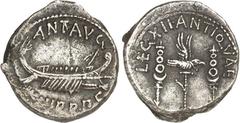 RÖMER IMPERATORISCHE PRÄGUNGEN. MARCUS ANTONIUS 44-30 v. Chr. Denar (32/31 v.Chr.) 3,67g. Galeere Nr. Ameise. AVG - [II]I.VIR RPC / LEG - XII ANTIQVAE Aquila zw. 2 Zeichen. Cr. 544/9,