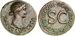 RÖMER RÖMISCHES KAISERREICH. Livia, Mutter des Tiberius, z.Z. Titus 79-81. AE-Dupondius (80/81) 14,3g. Büste, bedeckt, in Palla, mit Diadem, n.r.; unten PIETAS / IMP T CAES DIVI VESP F AVG RESTI[T] um
